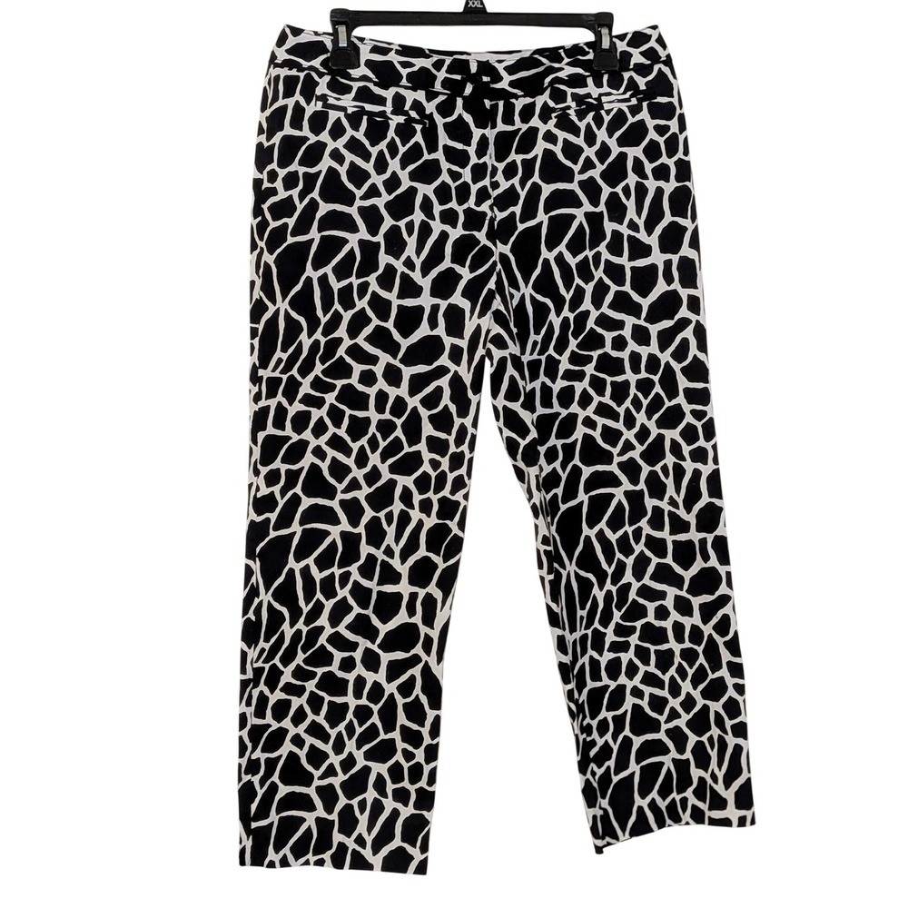 Liz Golf Audra Giraffe Print Pants Womens 10 Black‎ White Straight Leg Stretch